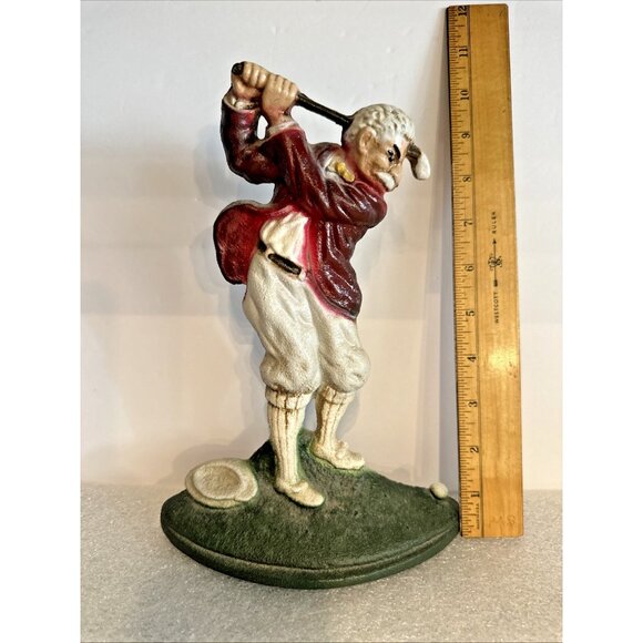 Vintage JOHN WRIGHT Signed Cast Iron Doorstop Old Man Golf Golfer 4 Pounds Rare - Picture 6 of 6